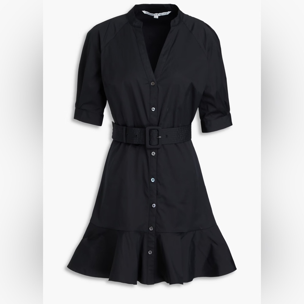 Veronica Beard Molly Stretch Cotton Poplin Belted Mini Dress Black NWT - Picture 3 of 11
